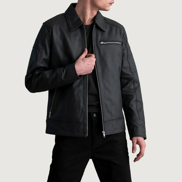 Lavendard Matte Black Leather Biker Jacket - XS - Lavendard Matte Black Leather Biker Jacket - Tatoo Tee