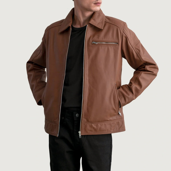 Lavendard Matte Brown Leather Biker Jacket - XS - Lavendard Matte Brown Leather Biker Jacket - Tatoo Tee