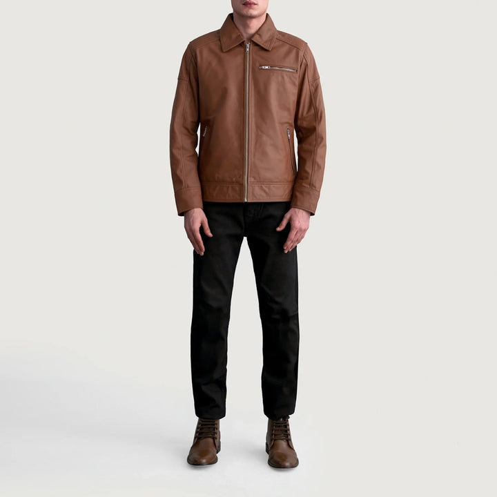 Lavendard Matte Brown Leather Biker Jacket - XS - Lavendard Matte Brown Leather Biker Jacket - Tatoo Tee