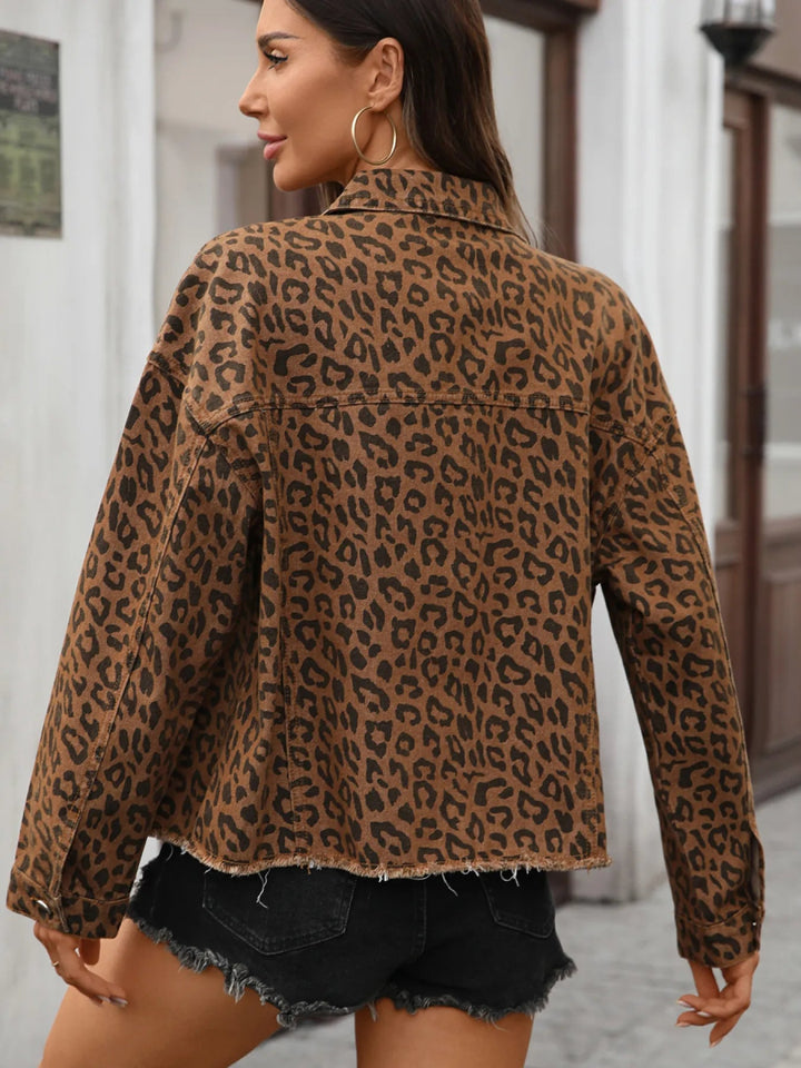 Leopard Print Raw Hem Denim Jacket - Leopard Print - S - cc338fb7c7544297834841ac93cddee1 - Max - Origin - Tatoo Tee