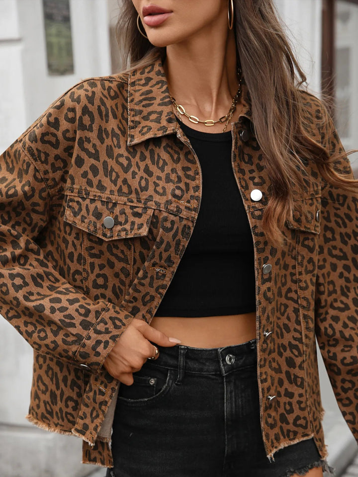 Leopard Print Raw Hem Denim Jacket - Leopard Print - S - 93c88d3e620349eea4d55e9f0e61d337 - Max - Origin - Tatoo Tee
