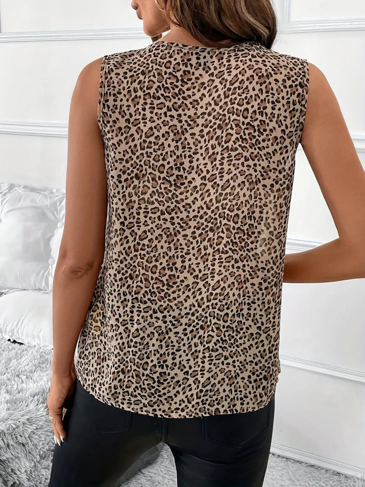 Leopard Print V - Neck Ruffle Tank Top - Leopard - S - 4000fdb005734e79944280ca6b89fc04 - Max - Origin - Tatoo Tee