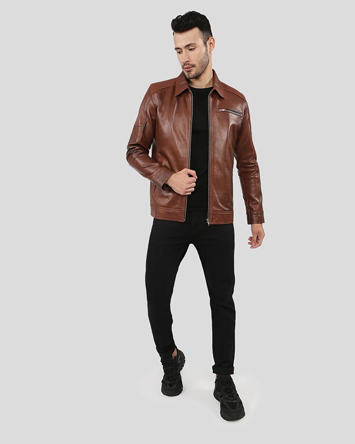 Leroy Brown Racer Leather Jacket - XS - Leroy Brown Racer Leather Jacket - Tatoo Tee