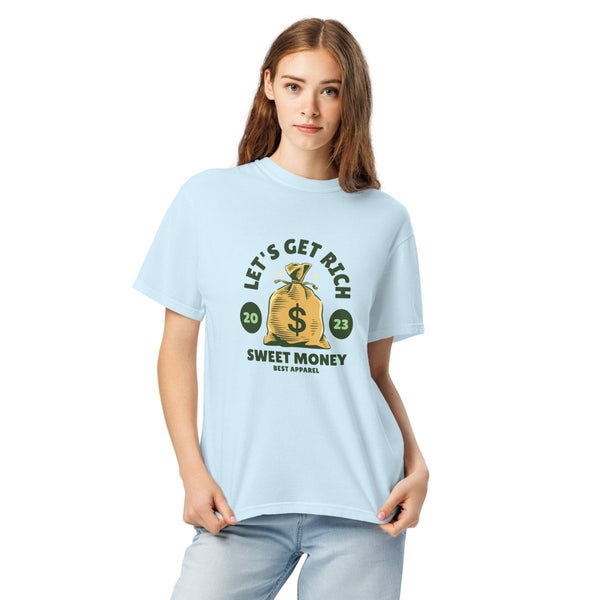 Let’s Get Rich Unisex garment - dyed heavyweight t-shirt - Chambray - S - Product mockup - Tatoo Tee
