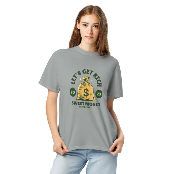 Let’s Get Rich Unisex garment - dyed heavyweight t-shirt - Granite - S - Product mockup - Tatoo Tee