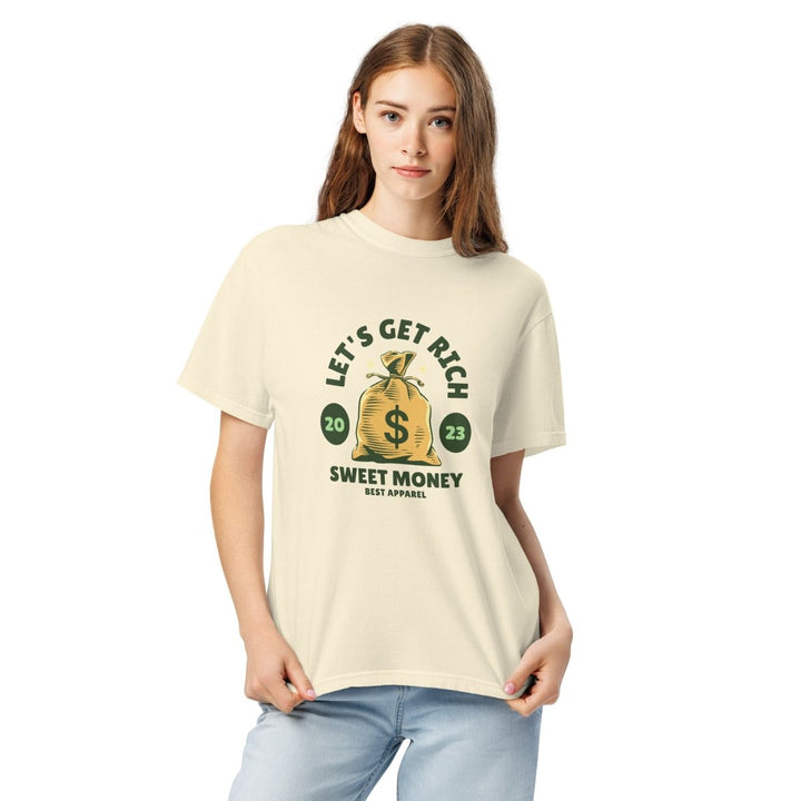 Let’s Get Rich Unisex garment - dyed heavyweight t-shirt - Ivory - S - Product mockup - Tatoo Tee