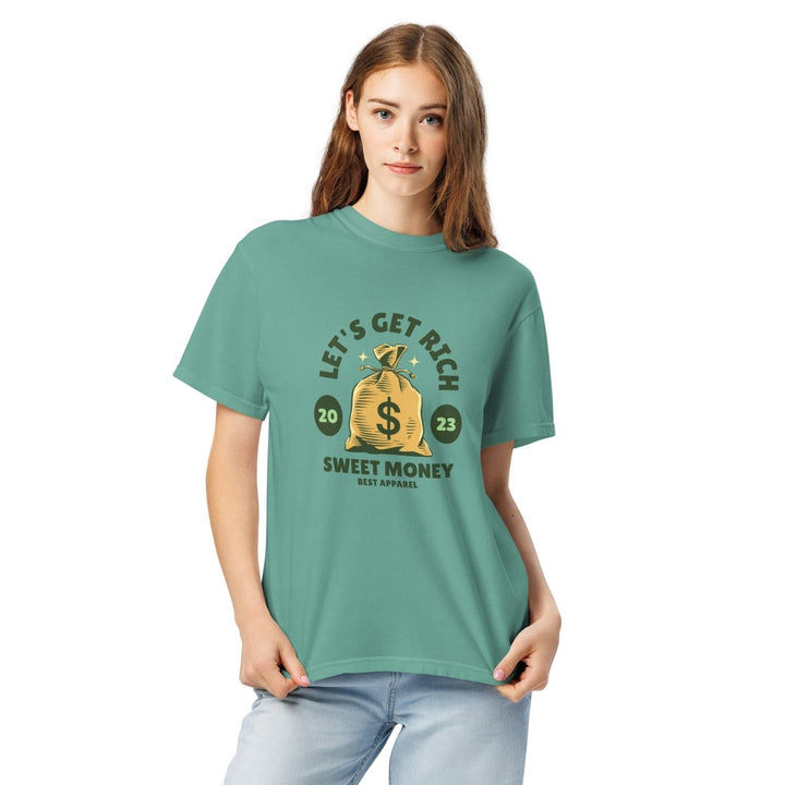 Let’s Get Rich Unisex garment - dyed heavyweight t-shirt - Seafoam - S - Product mockup - Tatoo Tee