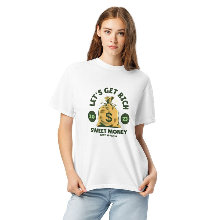 Let’s Get Rich Unisex garment - dyed heavyweight t-shirt - White - S - Product mockup - Tatoo Tee
