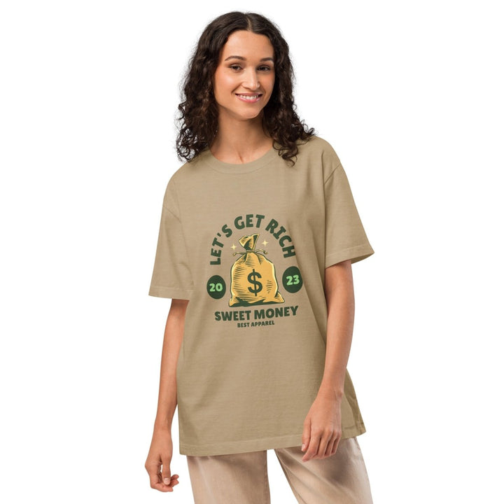 Let’s Get Rich Unisex oversized t-shirt - Khaki - S - Product mockup - Tatoo Tee