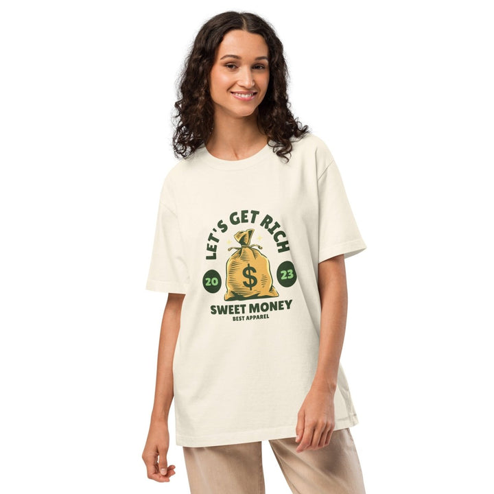 Let’s Get Rich Unisex oversized t-shirt - Vintage White - S - Product mockup - Tatoo Tee