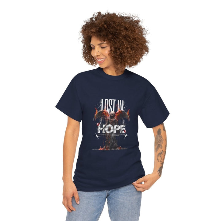 Lost in Hope Unisex Heavy Cotton Tee - Bold Graphic Tee for Inspirational Vibes - Navy - S - Lost in Hope Unisex Heavy Cotton Tee - Bold Graphic Tee for Inspirational Vibes - Tatoo Tee