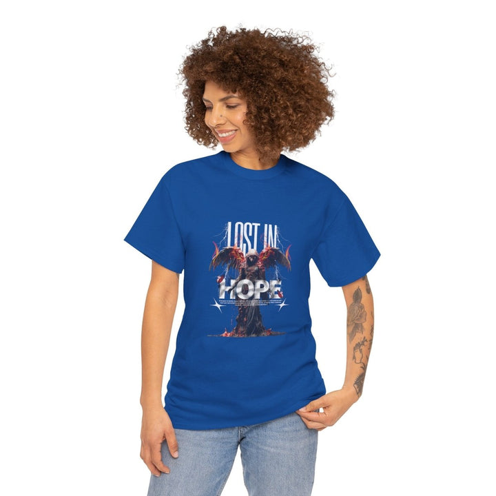 Lost in Hope Unisex Heavy Cotton Tee - Bold Graphic Tee for Inspirational Vibes - Royal - S - Lost in Hope Unisex Heavy Cotton Tee - Bold Graphic Tee for Inspirational Vibes - Tatoo Tee