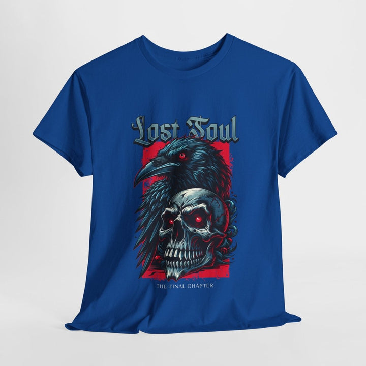 Lost Soul Unisex Heavy Cotton Tee - Gothic Skull & Raven Design - Navy - S - Lost Soul Unisex Heavy Cotton Tee - Gothic Skull & Raven Design - Tatoo Tee