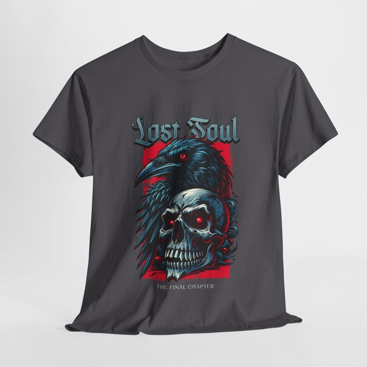 Lost Soul Unisex Heavy Cotton Tee - Gothic Skull & Raven Design - Navy - S - Lost Soul Unisex Heavy Cotton Tee - Gothic Skull & Raven Design - Tatoo Tee