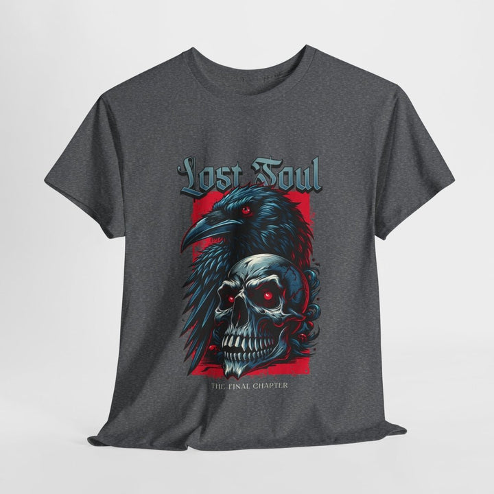 Lost Soul Unisex Heavy Cotton Tee - Gothic Skull & Raven Design - Navy - S - Lost Soul Unisex Heavy Cotton Tee - Gothic Skull & Raven Design - Tatoo Tee