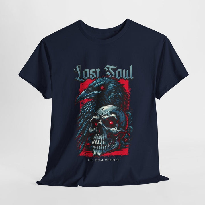 Lost Soul Unisex Heavy Cotton Tee - Gothic Skull & Raven Design - Navy - S - Lost Soul Unisex Heavy Cotton Tee - Gothic Skull & Raven Design - Tatoo Tee