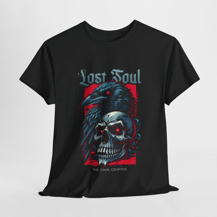 Lost Soul Unisex Heavy Cotton Tee - Gothic Skull & Raven Design - Navy - S - Lost Soul Unisex Heavy Cotton Tee - Gothic Skull & Raven Design - Tatoo Tee