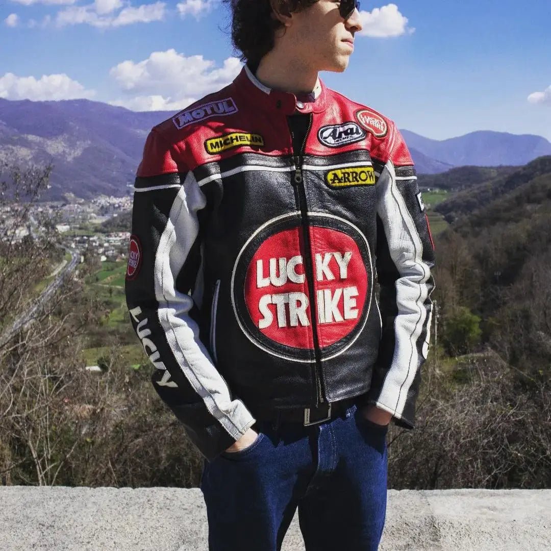 Lucky Strike Leather Jacket - Black & Red - Tatoo Tee