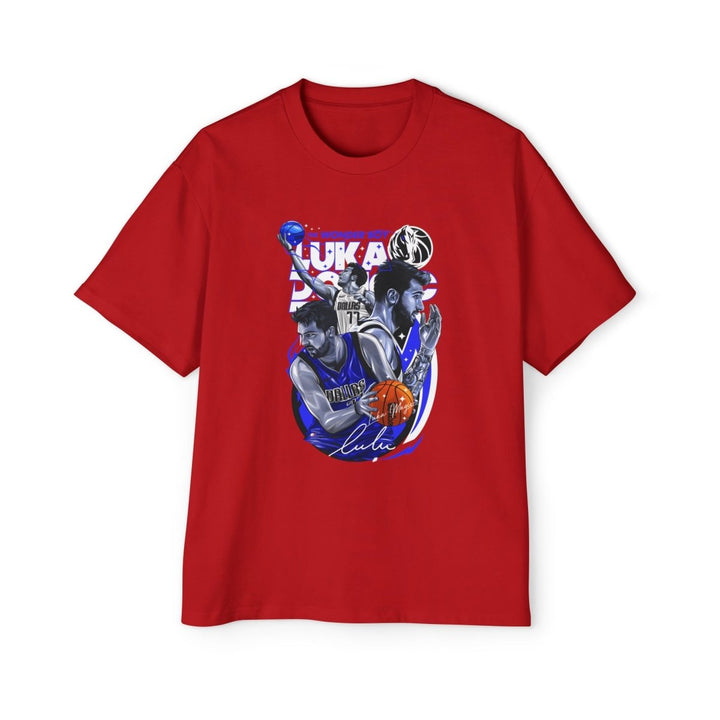 Luka Doncic Graphic Heavy Oversized Tee - Casual Sportswear for Basketball Fans - S - Red - Luka Doncic Graphic Heavy Oversized Tee - Casual Sportswear for Basketball Fans - Tatoo Tee