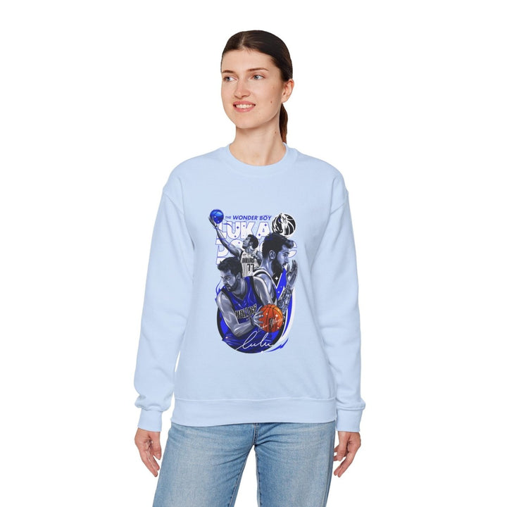 Luka Doncic Wonder Boy Crewneck Sweatshirt | Unisex Heavy Blend™ - S - Light Blue - Luka Doncic Wonder Boy Crewneck Sweatshirt | Unisex Heavy Blend™ - Tatoo Tee