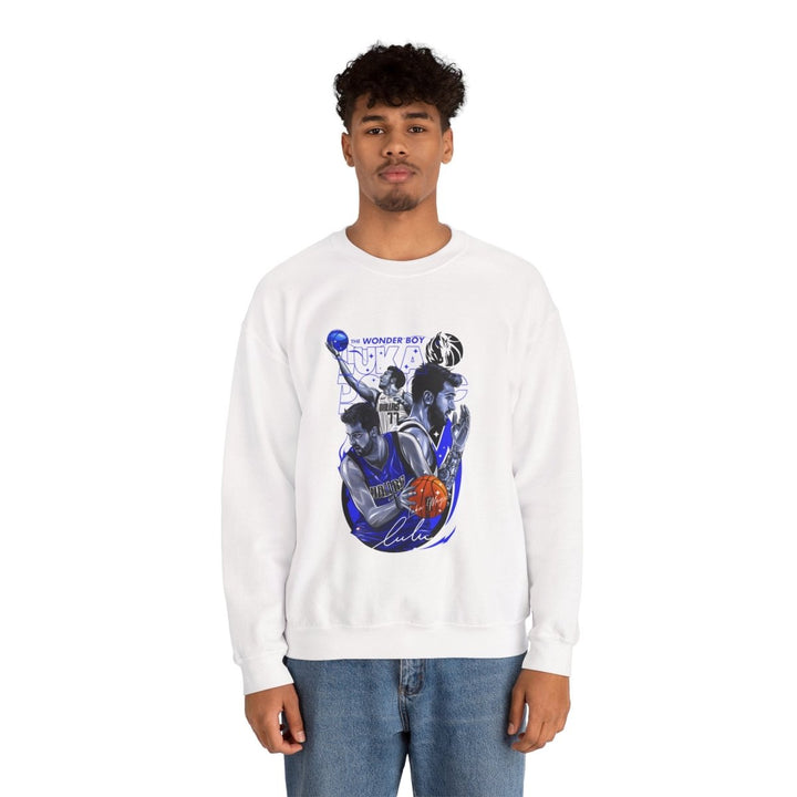 Luka Doncic Wonder Boy Crewneck Sweatshirt | Unisex Heavy Blend™ - S - White - Luka Doncic Wonder Boy Crewneck Sweatshirt | Unisex Heavy Blend™ - Tatoo Tee