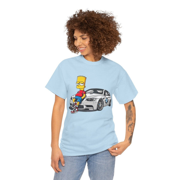 Luxury Car Bart Simpson Unisex Heavy Cotton Tee - Light Blue - S - Luxury Car Bart Simpson Unisex Heavy Cotton Tee - Tatoo Tee