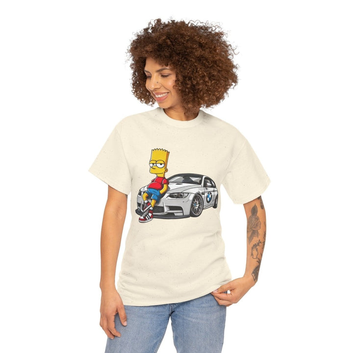 Luxury Car Bart Simpson Unisex Heavy Cotton Tee - Natural - S - Luxury Car Bart Simpson Unisex Heavy Cotton Tee - Tatoo Tee