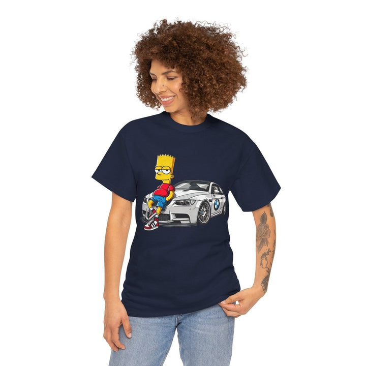 Luxury Car Bart Simpson Unisex Heavy Cotton Tee - Navy - S - Luxury Car Bart Simpson Unisex Heavy Cotton Tee - Tatoo Tee