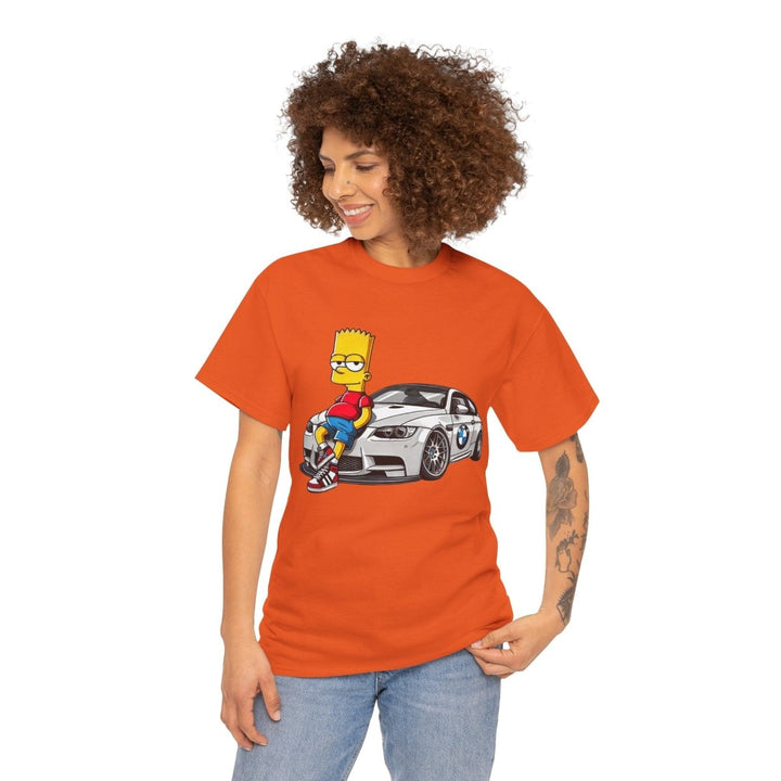 Luxury Car Bart Simpson Unisex Heavy Cotton Tee - Orange - S - Luxury Car Bart Simpson Unisex Heavy Cotton Tee - Tatoo Tee