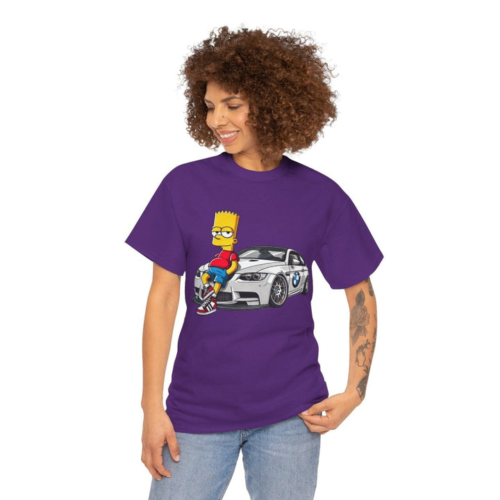Luxury Car Bart Simpson Unisex Heavy Cotton Tee - Purple - S - Luxury Car Bart Simpson Unisex Heavy Cotton Tee - Tatoo Tee