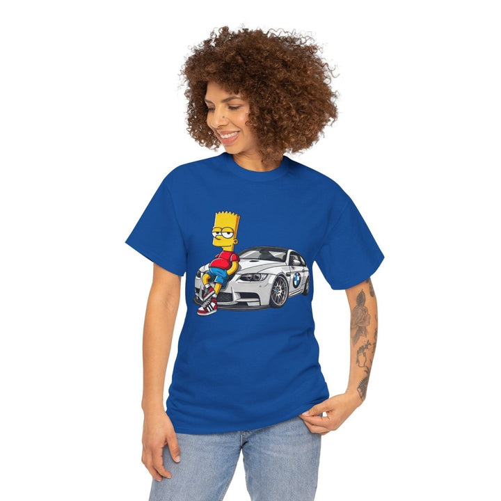 Luxury Car Bart Simpson Unisex Heavy Cotton Tee - Royal - S - Luxury Car Bart Simpson Unisex Heavy Cotton Tee - Tatoo Tee