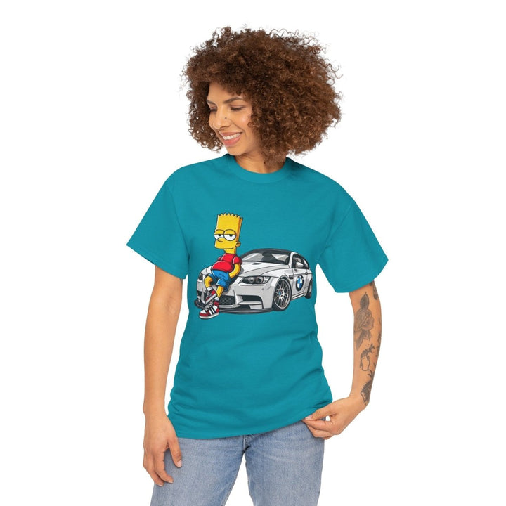 Luxury Car Bart Simpson Unisex Heavy Cotton Tee - Tropical Blue - S - Luxury Car Bart Simpson Unisex Heavy Cotton Tee - Tatoo Tee