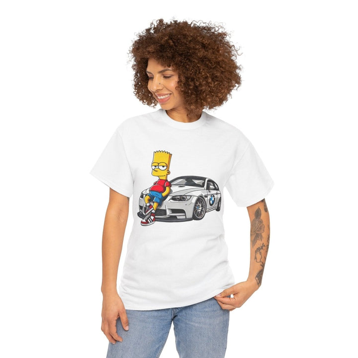 Luxury Car Bart Simpson Unisex Heavy Cotton Tee - White - S - Luxury Car Bart Simpson Unisex Heavy Cotton Tee - Tatoo Tee