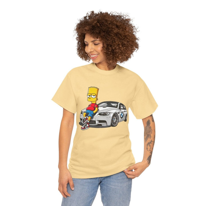 Luxury Car Bart Simpson Unisex Heavy Cotton Tee - Yellow Haze - S - Luxury Car Bart Simpson Unisex Heavy Cotton Tee - Tatoo Tee