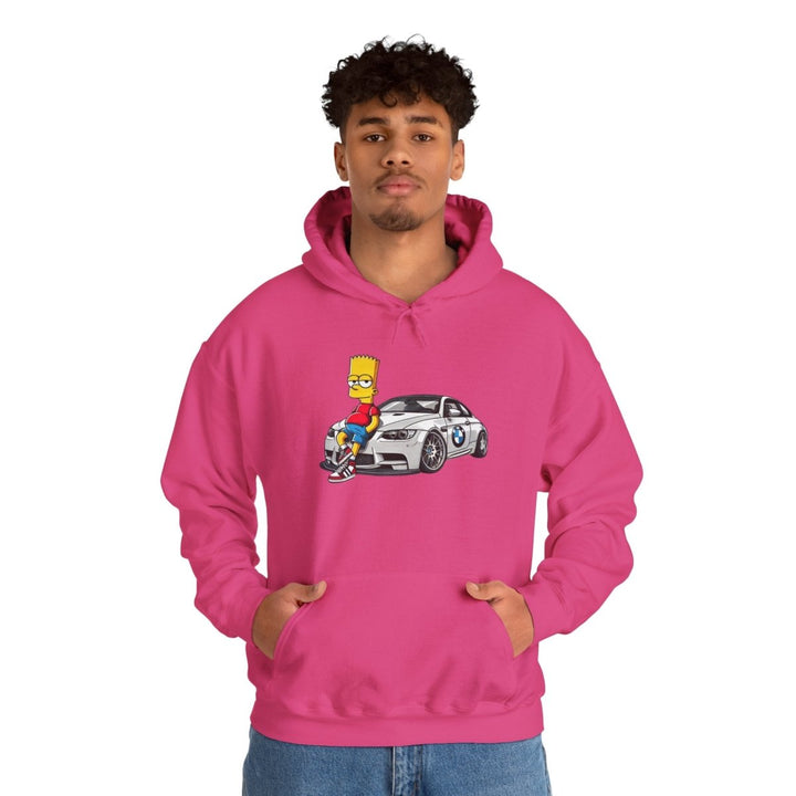 Luxury Car Bart Simpson Unisex Hoodie - Heliconia - S - Luxury Car Bart Simpson Unisex Hoodie - Tatoo Tee