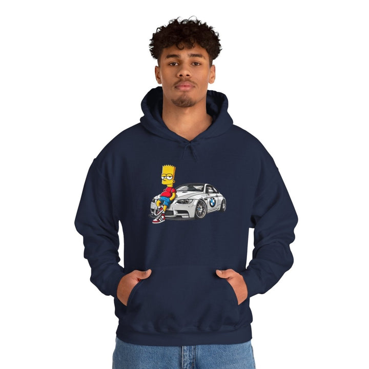 Luxury Car Bart Simpson Unisex Hoodie - Navy - S - Luxury Car Bart Simpson Unisex Hoodie - Tatoo Tee