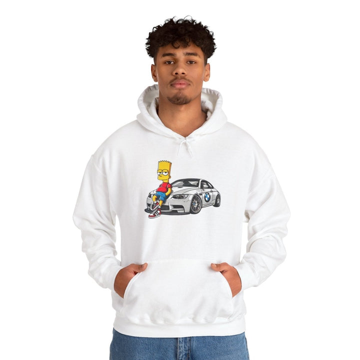 Luxury Car Bart Simpson Unisex Hoodie - White - S - Luxury Car Bart Simpson Unisex Hoodie - Tatoo Tee