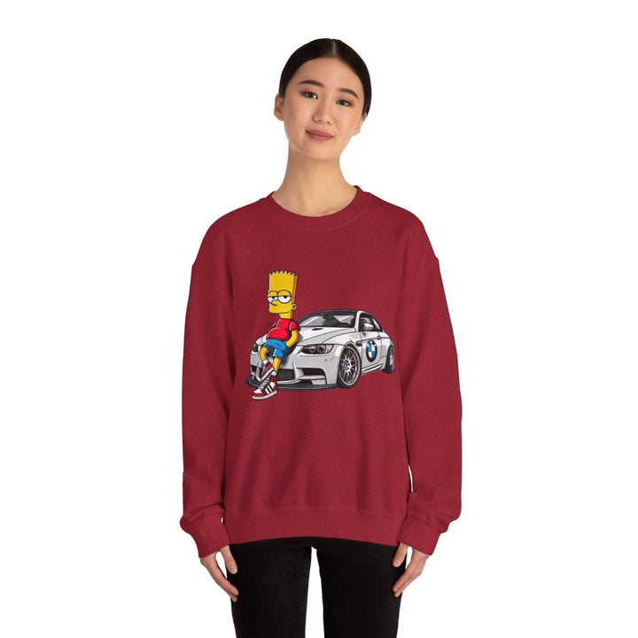 Luxury Car Bart Simpson Unisex Sweatshirt - S - Antique Cherry Red - Luxury Car Bart Simpson Unisex Sweatshirt - Tatoo Tee
