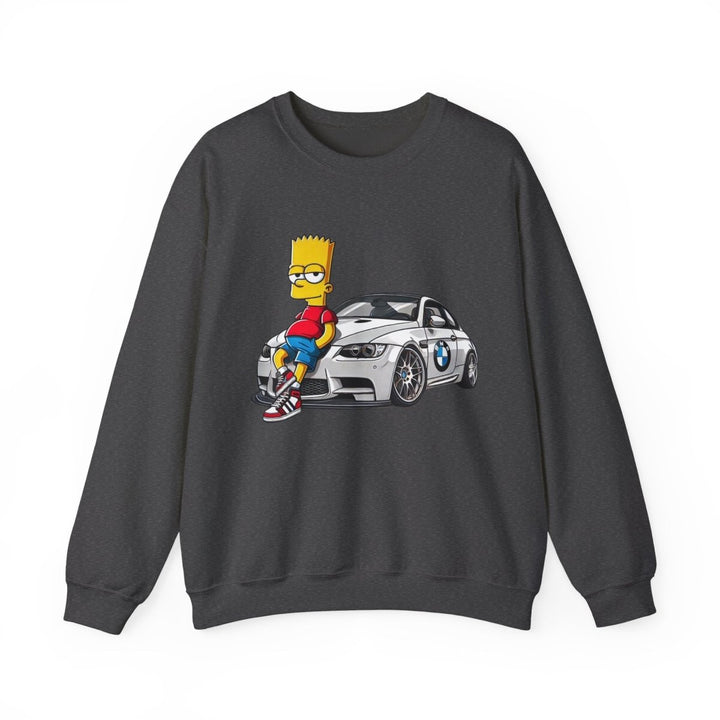 Luxury Car Bart Simpson Unisex Sweatshirt - S - Dark Heather - Luxury Car Bart Simpson Unisex Sweatshirt - Tatoo Tee