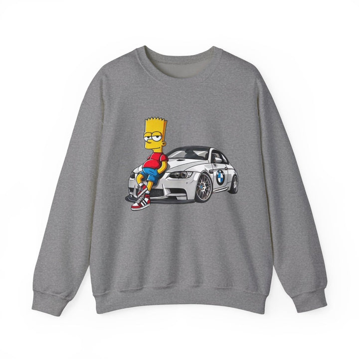 Luxury Car Bart Simpson Unisex Sweatshirt - S - Graphite Heather - Luxury Car Bart Simpson Unisex Sweatshirt - Tatoo Tee