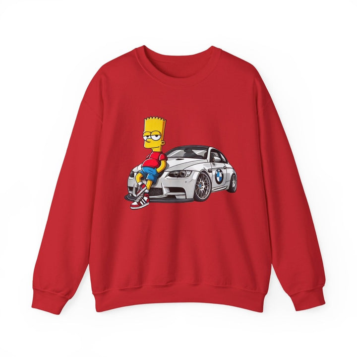 Luxury Car Bart Simpson Unisex Sweatshirt - S - Red - Luxury Car Bart Simpson Unisex Sweatshirt - Tatoo Tee