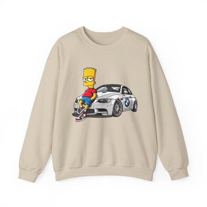Luxury Car Bart Simpson Unisex Sweatshirt - S - Sand - Luxury Car Bart Simpson Unisex Sweatshirt - Tatoo Tee