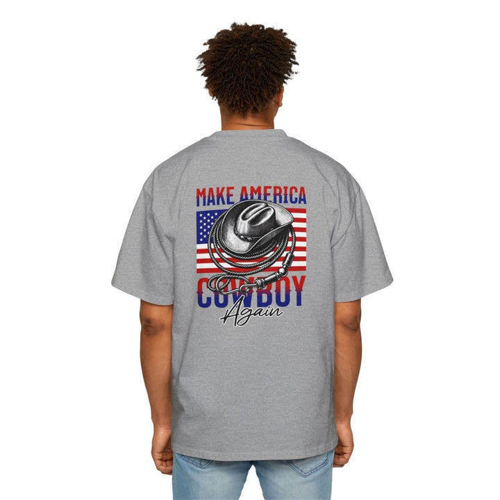 Make America Cowboy Again Men's Heavy Oversized Tee - Casual and Patriotic T-Shirt - S - Athletic Heather - Make America Cowboy Again Men's Heavy Oversized Tee - Casual and Patriotic T-Shirt - Tatoo Tee