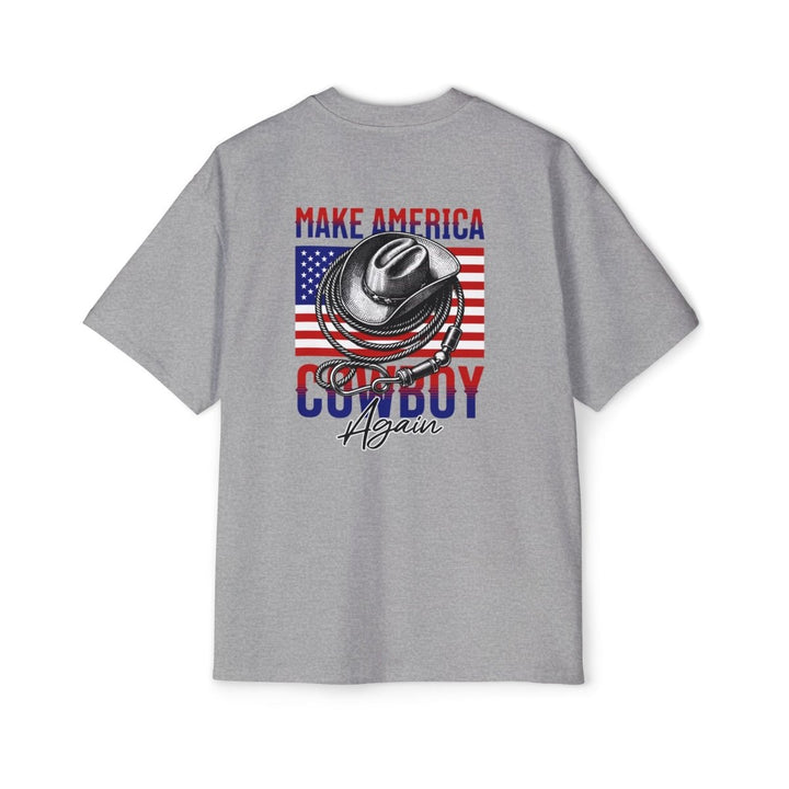 Make America Cowboy Again Men's Heavy Oversized Tee - Casual and Patriotic T-Shirt - S - Athletic Heather - Make America Cowboy Again Men's Heavy Oversized Tee - Casual and Patriotic T-Shirt - Tatoo Tee