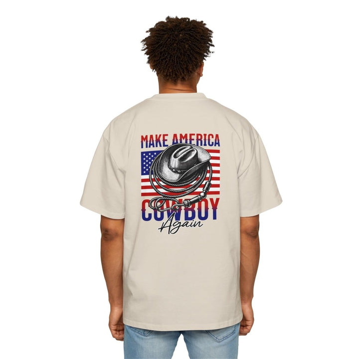 Make America Cowboy Again Men's Heavy Oversized Tee - Casual and Patriotic T-Shirt - S - Ecru - Make America Cowboy Again Men's Heavy Oversized Tee - Casual and Patriotic T-Shirt - Tatoo Tee