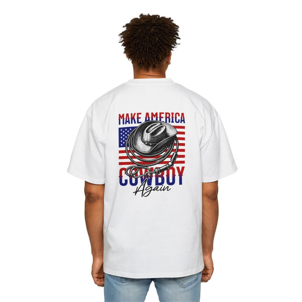 Make America Cowboy Again Men's Heavy Oversized Tee - Casual and Patriotic T-Shirt - S - White - Make America Cowboy Again Men's Heavy Oversized Tee - Casual and Patriotic T-Shirt - Tatoo Tee