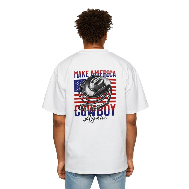 Make America Cowboy Again Men's Heavy Oversized Tee - Casual and Patriotic T-Shirt - S - White - Make America Cowboy Again Men's Heavy Oversized Tee - Casual and Patriotic T-Shirt - Tatoo Tee