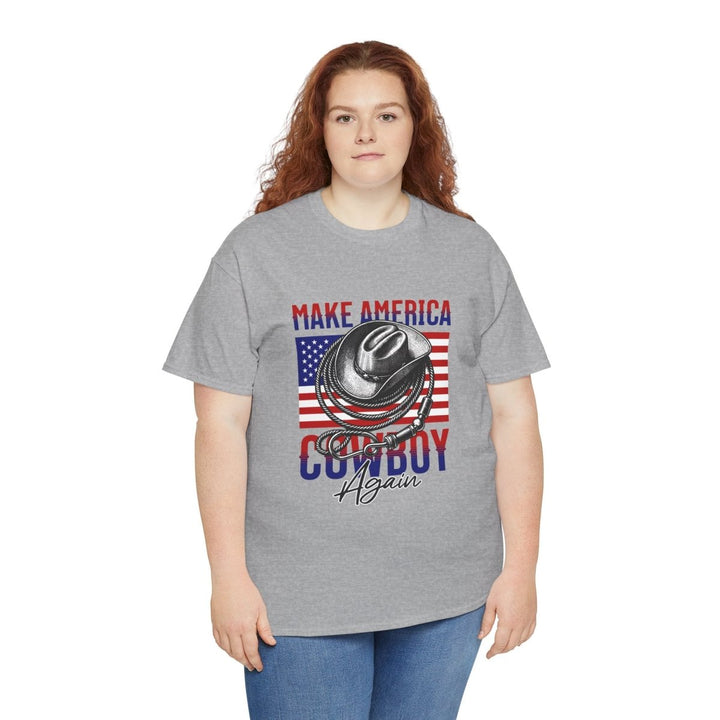 Make America Cowboy Again Tee - Unisex Heavy Cotton T-Shirt - Azalea - S - Make America Cowboy Again Tee - Unisex Heavy Cotton T-Shirt - Tatoo Tee