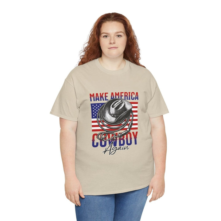 Make America Cowboy Again Tee - Unisex Heavy Cotton T-Shirt - Azalea - S - Make America Cowboy Again Tee - Unisex Heavy Cotton T-Shirt - Tatoo Tee