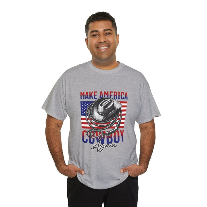 Make America Cowboy Again Tee - Unisex Heavy Cotton T-Shirt - Azalea - S - Make America Cowboy Again Tee - Unisex Heavy Cotton T-Shirt - Tatoo Tee